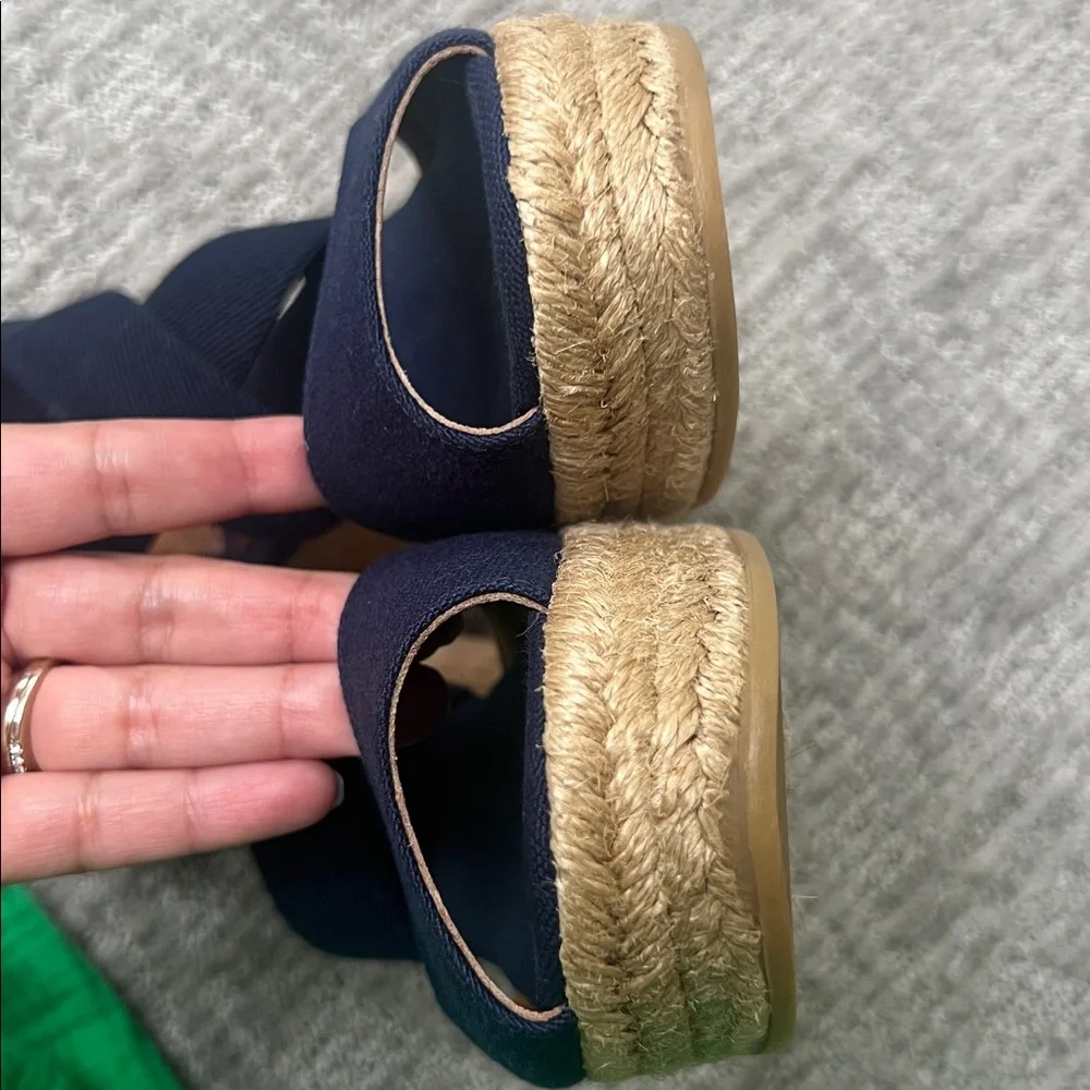 Tory Burch Natanya Wedge Espadrille Sandals Navy Blue